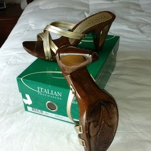 Italian Shoemakers “Napa” Gold Sandal Heels